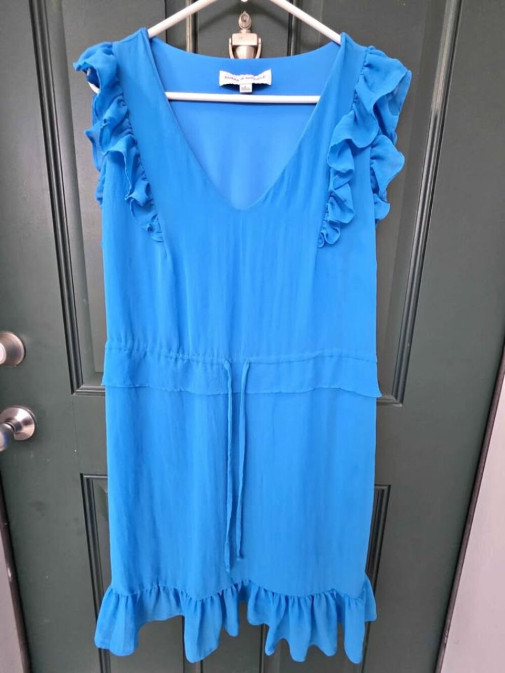 Blue Ruffle Sleeveless Mini Dress Size Large Drawstring Waist Summer